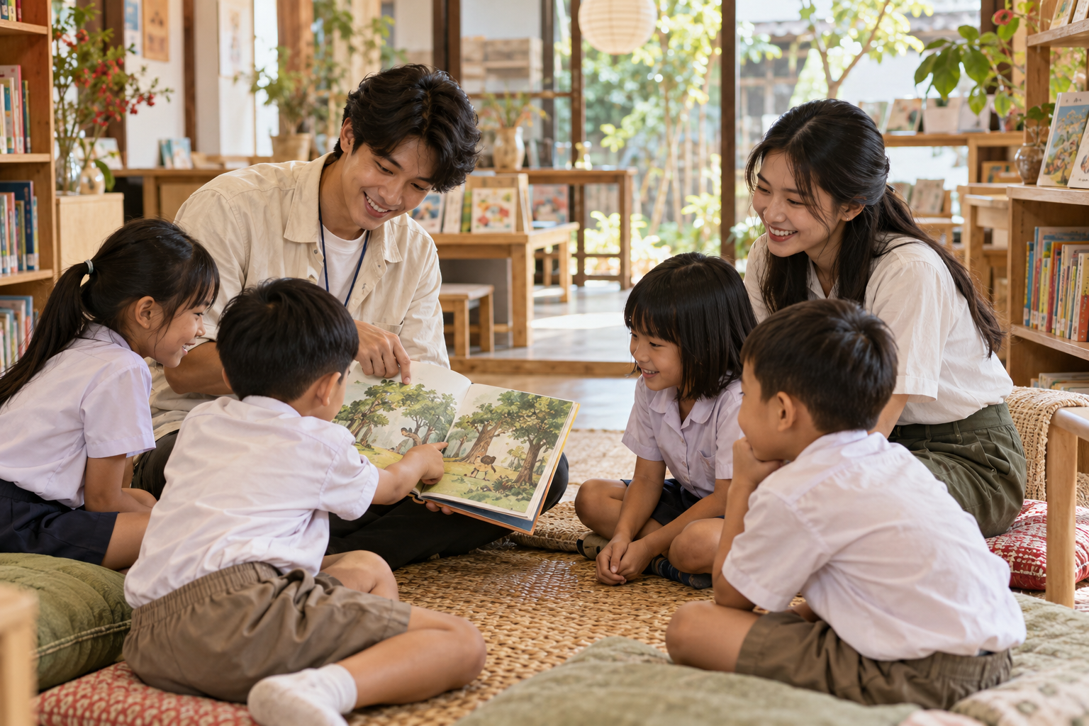 ภาพประกอบสร้างใหม่ของ ผู้คนร่วมเรียนรู้และทำกิจกรรม